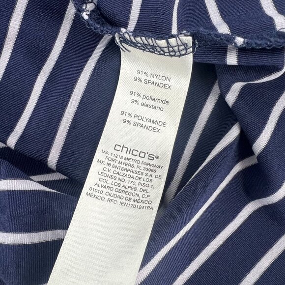 Weekends by Chico's Size 2 (L/12) Stripe Mock Neck Top Navy Blue Stripe 1/4 Zip - Picture 4 of 9